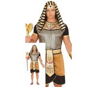 FIESTAS GUIRCA Costume da uomo da re d'Egitto, faraone dorato - Toga egiziana nera e dorata con copricapo da uomo, Taglia L