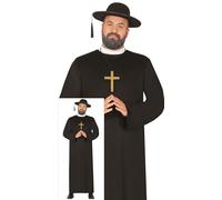 FIESTAS GUIRCA Costume da uomo da sacerdote - Abito da monaco ecclesiastico nero - Costume da ministro da uomo, Taglia XXL