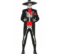 FIESTAS GUIRCA Costume da uomo da scheletro messicano - Abito Mariachi del Giorno dei Morti - Costumi di Halloween da Uomo Taglia Adolescenti 14-16 Anni
