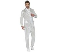 FIESTAS GUIRCA Costume da uomo in argento metallizzato - Divertente costume da uomo, Completo giacca e cravatta - Costume da uomo in oro lucido, Taglia M