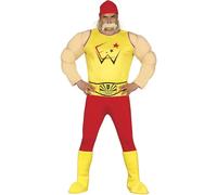 FIESTAS GUIRCA Costume da Uomo Lottatore Invincibile - Tuta Rossa e Gialla Taglia XL 56-58