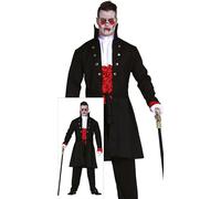FIESTAS GUIRCA | Costume da Vampiro - Camicia, Gilet, Giacca e Pantaloni - Costumi di Halloween, Carnevale e Feste di Vampiri - Ideale per Adulti e Adolescenti - Nero e Rosso