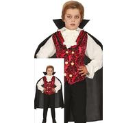 FIESTAS GUIRCA Costume da vampiro di classe per ragazzi - Costume da vampiro bordeaux che include mantello da vampiro, camicia, gilet e pantaloni - Costumi di Halloween per ragazzi età 7-9 anni