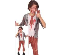 FIESTAS GUIRCA Costume da zombie per ragazzi della scuola - Uniforme rossa del liceo - Costumi di Halloween per ragazzi di età 10-12 anni