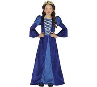 FIESTAS GUIRCA | Costume Dama Medievale Bambina - Blu - 7-9 anni | Stile Regale | Abito Lungo Incluso | Dettagli Dorati | Poliestere Leggero | Carnevale, Halloween, Recite Scolastiche