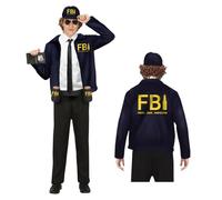 FIESTAS GUIRCA Costume dell'FBI della Birra - Ispettore della Birra Fresca con Cappello dell'FBI, Giacca della Polizia e Cintura con Porta Birra per Uomo Adulto Taglia L 52-54