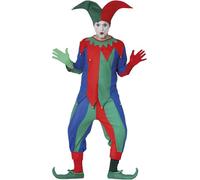 FIESTAS GUIRCA | Costume di Buffone Medievale Adulto (48-50/M) - Giacca, Campanelli, Cappello e Pantaloni - Costumi da Pagliaccio per Feste Medievali e Halloween - Ideale per Uomo - Rosso Blu