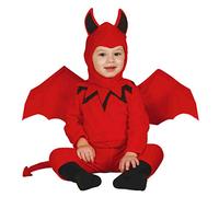 FIESTAS GUIRCA | Costume di Diavolo Beb癡 (12-18 Mesi) - Include Ali, Cappuccio, Coda e Tuta - Costumi da Demone per Halloween e Feste in Maschera - Ideale per Beb癡 Unisex - Rosso