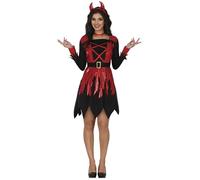 FIESTAS GUIRCA | Costume di Diavolo per Donna (42-44/L) - Vestito e CERCHIETTO - Costumi da Demone e Diavolessa per Halloween, Carnevale e Feste in Maschera - Ideale per Adulte - Rosso e Nero