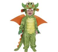 FIESTAS GUIRCA | Costume di Drago Bambini (2-3 Anni) - Tuta, Cappuccio, Ali e Coda - Costumi di Animali e Medievali per Halloween e Feste in Maschera - Ideale per Bambini Unisex - Verde e Arancione