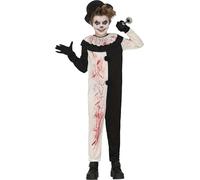 FIESTAS GUIRCA | Costume di Pagliaccio TERRORIZZANTE Bambini (5-6 anni) - Tuta - Costumi da Clown e Circo per Halloween, Carnevale e Feste in Maschera - Ideale per Bambini - Bianco e Nero