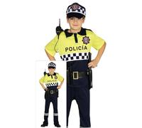 FIESTAS GUIRCA | Costume di Polizia Locale Bambini (7-9 Anni) - Include Camicia, Cintura, Cappello e Pantaloni - Costumi da Ufficiale per Halloween - Ideale per Bambini - Nero e Giallo