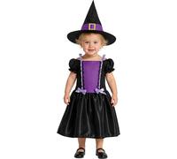 FIESTAS GUIRCA | Costume di Streghetta Viola Bebè - Cappello e Vestito - Costumi da Strega per Halloween, Carnevale e Feste in Maschera - Ideale per Bambine