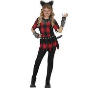 FIESTAS GUIRCA | Costume di Uomo Lupo Bambini (7-9 Anni) - Diadema, Guanti e Pantaloni - Costumi di Animali per Halloween, Carnevale e Feste in Maschera - Ideale per Bambine - Rosso e Nero