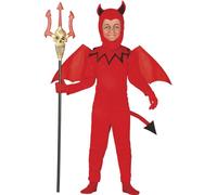 FIESTAS GUIRCA costume diavolo bambini tuta con ali e cappuccio rosso