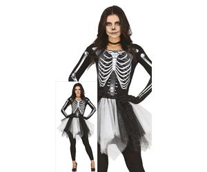 FIESTAS GUIRCA Costume Donna Scheletro - Abito Con Stampa Scheletro 3D E Tutù Bianco E Nero Per Donna Adulta Taglia M 42-44