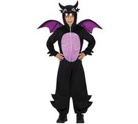 FIESTAS GUIRCA | Costume Drago Nero Bambini (7-9 Anni) - Tuta, Cappuccio e Ali - Costumi di Animali e Creature Mitiche per Halloween, Carnevale e Feste in Maschera - Ideale per Bambini - Nero e Viola