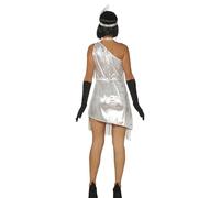 FIESTAS GUIRCA Costume Flapper Argento Donna - Vestito Gatsby Anni 20 e Copricapo Piume - Costumi Charleston Donna Taglia XL 50-52