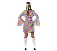 FIESTAS GUIRCA | Costume Flower Power Hippie Donna (38-40/M) - Vestito e Fascia per la Testa - Costumi Anni '60, Feste a Tema, Carnevale e Halloween - Ideale per Adulte - Multicolore