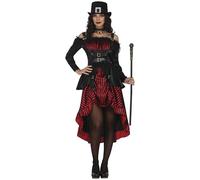 FIESTAS GUIRCA | Costume Gothic Woman Adulta (36-38/S) - Vestito - Costumi Steampunk, Halloween e Carnevale per Feste in Maschera - Ideale per Donne - Nero e Rosso