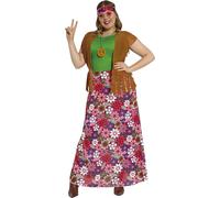 FIESTAS GUIRCA | Costume Happy Hippie Donna (44-46/XL) - Vestito, Gilet e Fascia per la Testa - Costumi Anni '60, Feste a Tema e Celebrazioni Stile Retrò - Ideale per Adulte - Marrone e Multicolore