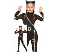FIESTAS GUIRCA Costume in maschera per ragazze da gatto nero - Incluso cerchietto con orecchie di gatto, tuta nera e cintura - Costumi di Halloween per ragazze dai 7 ai 9 anni