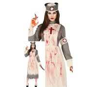 FIESTAS GUIRCA | Costume Infermiera Morta (38-40/M) - Vestito e Copricapo per Adulte - Costumi da Dottori e Infermiere per Halloween, Carnevale e Feste di Terrore - Grigio e Beige