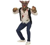 FIESTAS GUIRCA | Costume Killer Uomo Lupo Adulto (48-50/M) - Camicia, Maschera e Pantaloni - Costumi da Uomo Lupo per Halloween, Carnevale e Feste di TERRORE- Ideale per Uomini - Beige e Marrone