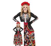 FIESTAS GUIRCA Costume La Catrina - Abito Lungo Elegante e Diadema con Fiori per Bambina 7-9 Anni