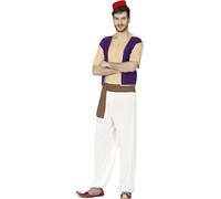 FIESTAS GUIRCA | Costume Ladro del Deserto Adulto (52-54/L) - Maglietta, Gilet, Cintura, Pantaloni e Cappello - Costumi da Principe Arabo per Halloween e Feste a Tema - Uomo - Viola e Naturale