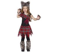 FIESTAS GUIRCA | Costume Lupo Scozzese Bambina - Cappuccio, Copriscarpe, Guanti e Vestito - Costumi da Lupo e Animali per Halloween e Feste in Maschera - Ideale per Bambine e Ragazze - Nero e Rosso