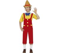 FIESTAS GUIRCA | Costume Marionetta Bambini (3-4 Anni) - Maglietta, Naso, Papillon, Salopette e Cappello - Costumi di Fiabe e Fate per Bambini - Ideale per Feste e Carnevale - Rosso e Giallo