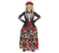 FIESTAS GUIRCA Costume per Ragazza del Giorno dei Morti - Abito Lungo Elegante e Fascia per Capelli con Fiori - Costumi di Halloween per Ragazze Età 3-4 Anni