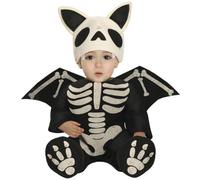 FIESTAS GUIRCA | Costume Pipistrello Scheletro per Bambino (18-24 Mesi) - Tutina con Ali, Cappuccio e Copripiedi - Travestimenti Animali, Halloween, Carnevale, Scheletri, Feste a Tema - Unisex - Nero