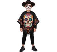 FIESTAS GUIRCA | Costume Poncho Katrina Bambini (7-9 anni) - Poncho per Bambini e Bambine - Costumi per Halloween, Giorno dei Morti e Oktoberfest - Ideale per Feste in Maschera - Nero