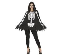 FIESTAS GUIRCA Costume Poncho Nero Con Stampa Scheletro Per Donna Adulta Taglia Unica