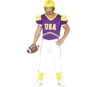 FIESTAS GUIRCA | Costume Quarterback Adulto (48-50/M) - Maglietta, Spalline e Pantaloni - Costumi da Giocatore di Football Americano per Halloween, Carnevale e Feste Sportive - Uomo - Viola e Bianco