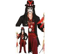 FIESTAS GUIRCA Costume Sciamano Voodoo Nero Rosso Carnevale Halloween