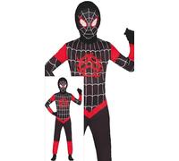 Fiestas Guirca Costume Spider Hero per ragazzi Completo con maschera e tuta Rosso e Nero 7-9 anni