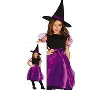 FIESTAS GUIRCA | Costume Strega Bambina - Cappello a Punta - Viola 3-4 anni | Set 2 Pezzi | Maniche a Sbuffo | Fiocco Decorativo | Poliestere Leggero | Halloween, Carnevale, Feste