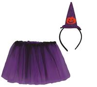 FIESTAS GUIRCA | Costume Strega Bambina - Cerchietto e Gonna Tutu - Viola | Set 2 Pezzi | Cappello Glitterato Incluso | Poliestere Leggero | Taglia Unica 30 cm | Halloween, Carnevale, Feste a Tema