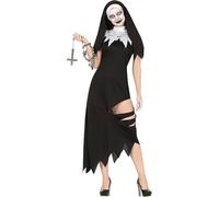 FIESTAS GUIRCA | Costume Suora Maledetta (38-40/M) - Vestito e Cuffia - Costumi da Suora, Religione e Horror per Halloween, Carnevale e Feste in Maschera - Ideale per Donna Adulta - Nero e Bianco