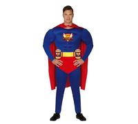 FIESTAS GUIRCA | Costume Super Bevitore Adulto (54-56/XL) - Mantello, Cintura, Tuta e Porta Lattine - Costumi da Supereroi e Cattivi per Addio al Celibato, Halloween e Carnevale - Uomo - Blu e Rosso
