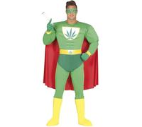 FIESTAS GUIRCA | Costume Supereroe Marijuana Adulto (52-54/L) - Maschera, Cappa, Cintura, Guanti e Tuta - Costumi da Supereroi e Villain per Addio al Celibato, Carnevale e Feste - Uomo - Verde e Rosso