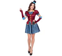 FIESTAS GUIRCA | Costume Tic Tac Cappellaio Donna (36-38/S) - Vestito, Cappello e Maniche - Costumi di Alice nel Paese delle Meraviglie, Cappellaio Matto per Carnevale - Blu e Marrone