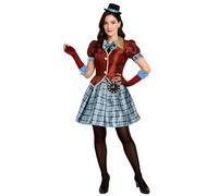 FIESTAS GUIRCA | Costume Tic Tac Cappellaio Donna (42-44/L) - Vestito, Cappello e Maniche - Costumi di Alice nel Paese delle Meraviglie, Cappellaio Matto per Halloween - Blu e Marrone