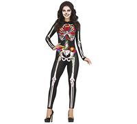 FIESTAS GUIRCA Costume Tuta Stampata Giorno dei Morti - Scheletro Sexy Con Fiori Costume Halloween Donna Taglia 40-42 S