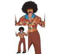 FIESTAS GUIRCA Costume Uomo Flower Power Disco Set Uomo anni '70 in amicia floreale e pantaloni svasati - Costume hippie anni '60 da uomo, taglia M