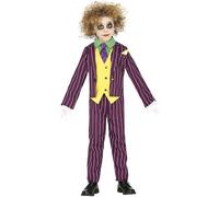 CARNEVALE HALLOWEEN VESTITO JOKER CLOWN PSICOPATICO CRAZY BAD BAMBINO COSTUME
