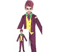CARNEVALE HALLOWEEN VESTITO JOKER CLOWN PSICOPATICO CRAZY BAD BAMBINO COSTUME